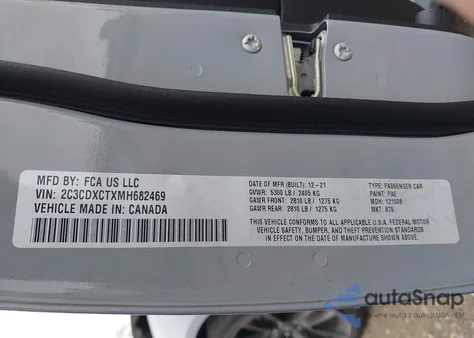 2021 Dodge Charger R/T Rwd z USA, uszkodzony, nr VIN 2C3CDXCTXMH682469